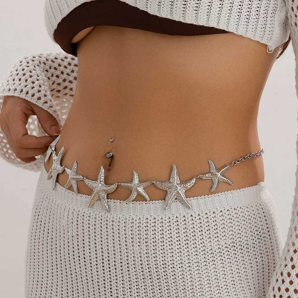 Fashionable and sexy beach gold metal starfish waist chain Wens ocean vacation style belly chain body jewelry X250410
