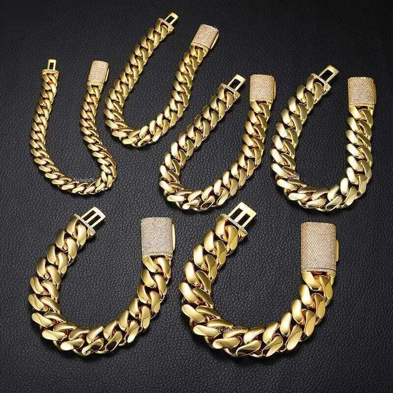 10-22mm Hip Hop Miami Cuban k Chain Bracelet TopBg 5AAA+ CZ 14K Real Gold Plated Men Jewelry