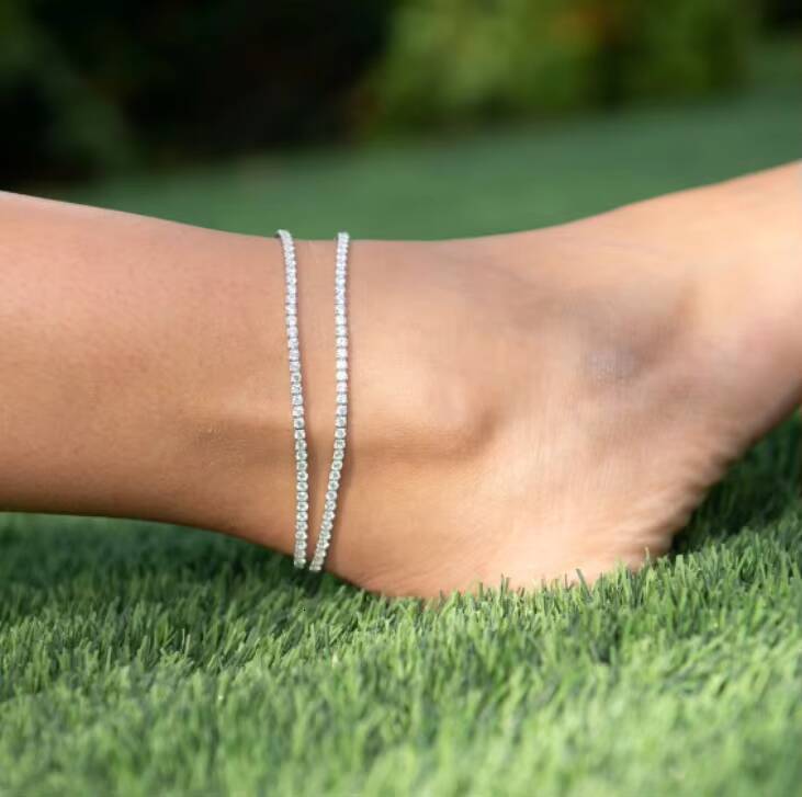 Anklets with Charms Dainty Luxury Anklet Sterling Silver 925 3mm VVS Moissanite Diamond Tennis Womens Bracelet Anklet for Women