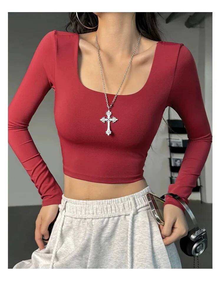 All-in-one deep V open back sexy sports top running training yoga wear fit slim casual fitness long sleeves