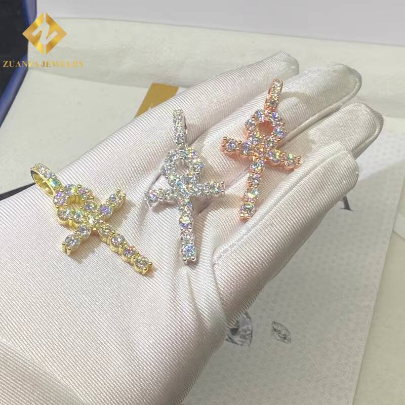 New Products Ice Out Moissanite VVS Cross Pendant Flower Shape 925 Sterling Silver Pendant Pass Diamond Tester Hip Hop Style GRA