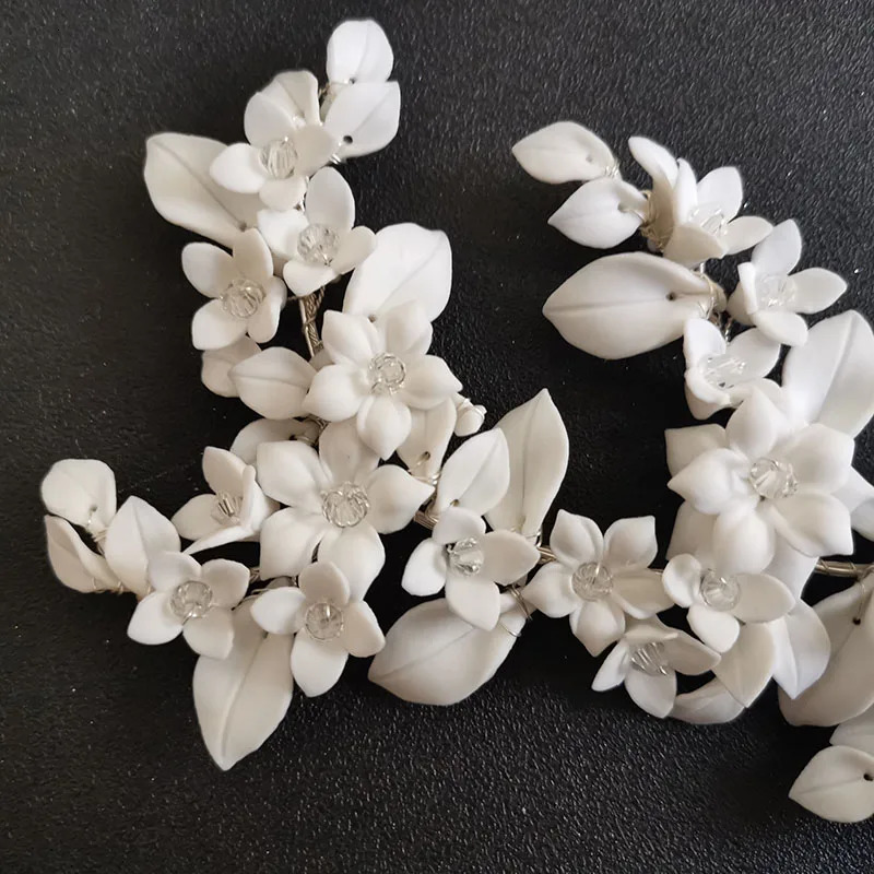 SLBRIDAL Handmade Rhinestone Crystal Pearl Ceram Flower Leaf Bridal Hair Clip Barrel Wedding Hair Accessories Womens Jewelry 250409