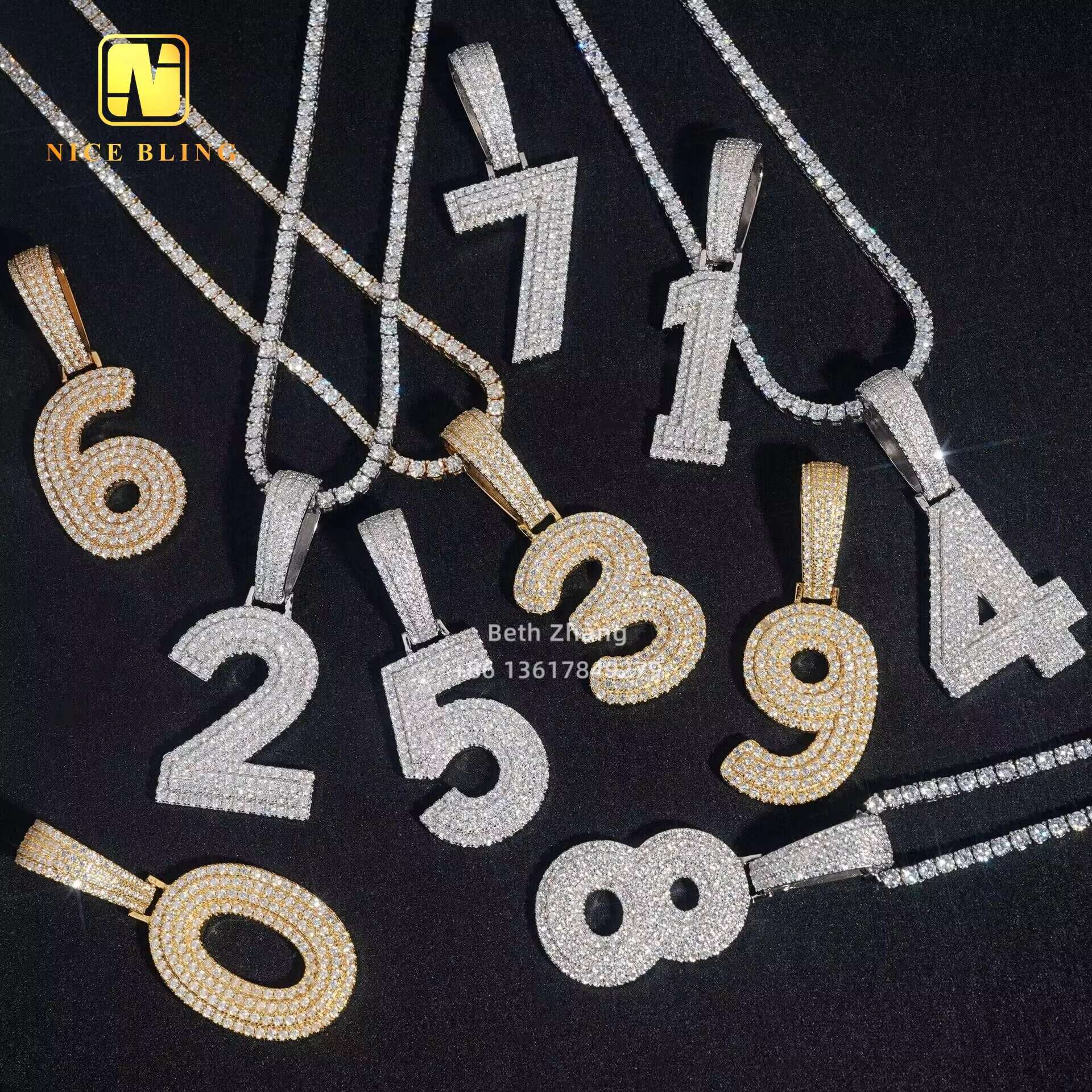 Iced Out Jewelry Custom Hiphop Letter Pendants A-Z Letters 0-9 Number Pendants Moissanite Initial Pendant 925 Silver Jewelry