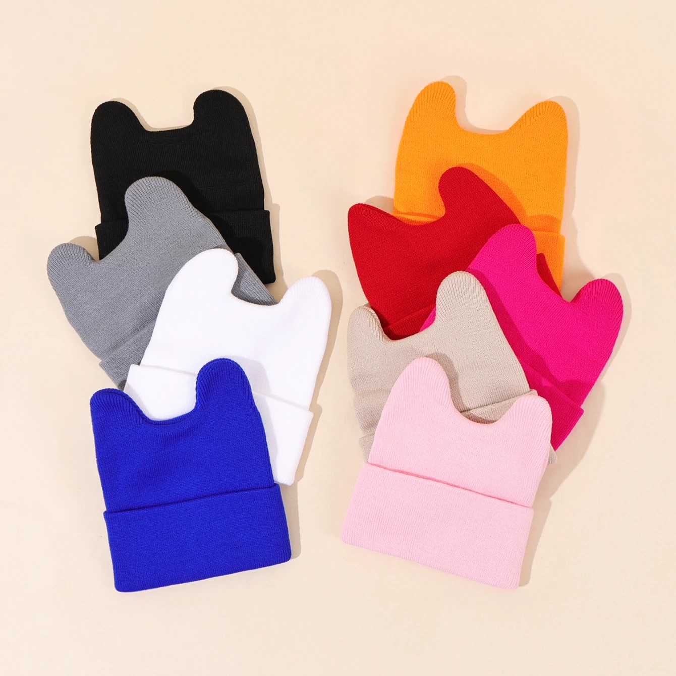 Cute Ears Solid Color Knitted Hat Trendy Cute Cartoon Knitted Hat Autumn/Winter Outdoor Warm Hat BeaniesXJ251110