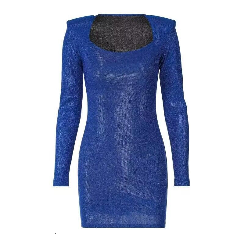 Autumn and winter women's elegant temperament commuter slim fit long sleeved bag hip high waist tight blue dress