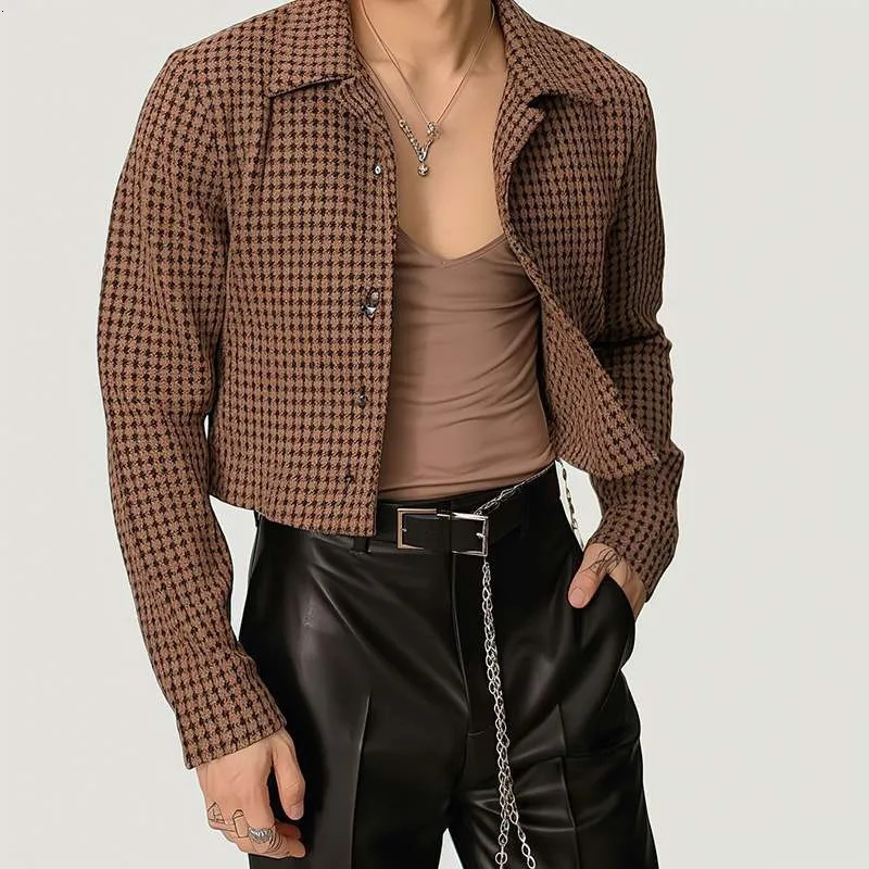 Mens streetwear plain jacket solid color lapel long sleeved loose mens crop fashionable casual retro French 250401