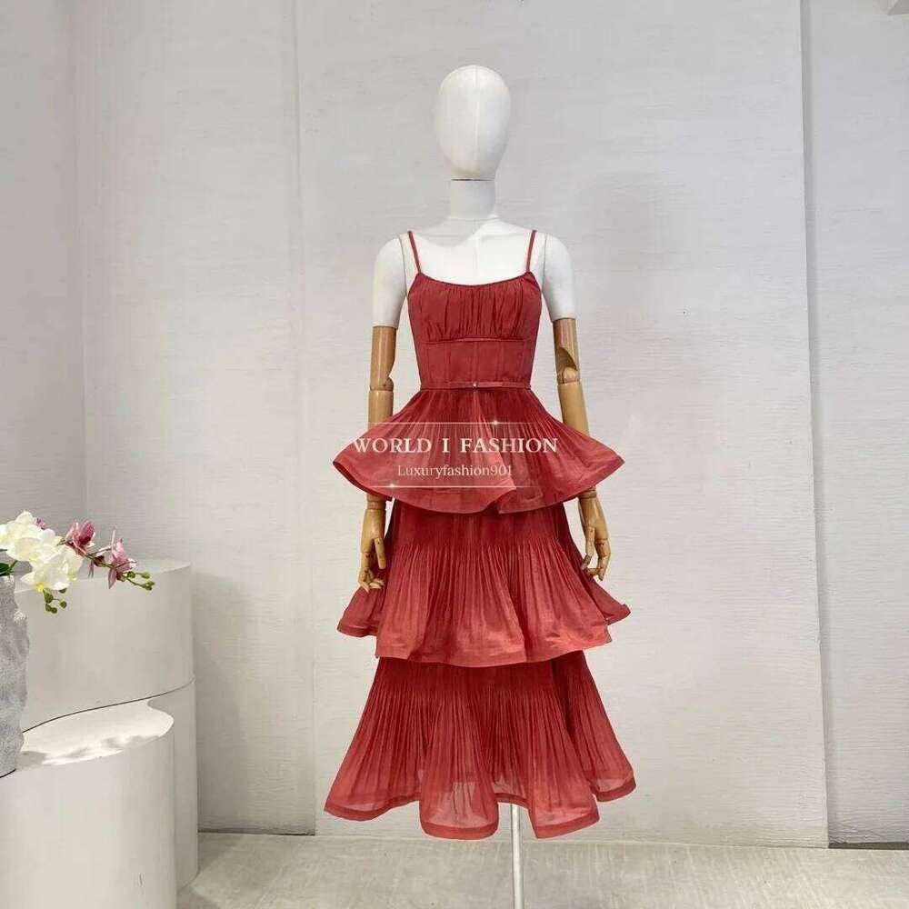 Autumn New Casual Style Women Wearing Dot Print Shirred Elastic Across Back Pleated Tiered Midi Dress Hot Sale