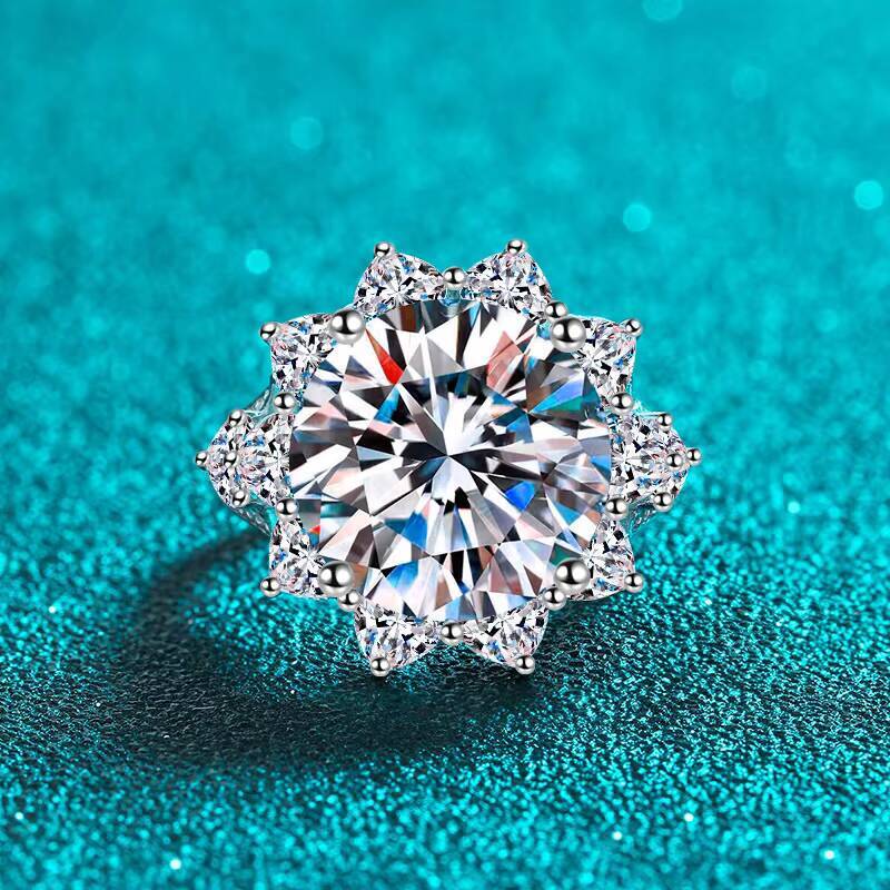 10CT S925 Sterling Silver Moissanite Ring Set VVS Round Fashionable Light Luxury Moissanite Wedding Ring for Women