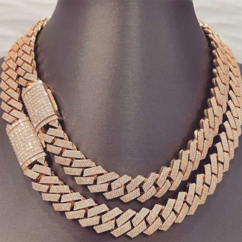 Factory Diamond 925 Silver 10k 14k Gold Plated Cuban Link Chain Hip Hop Moissanite Cuban Necklace