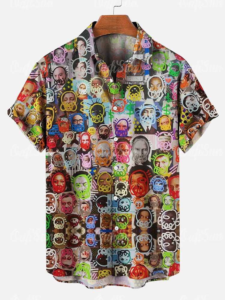 Terror mens facial shirt mask plain short sleeved shirt summer casual T-shirt oversized shirt Hawaiian mens clothing X250410