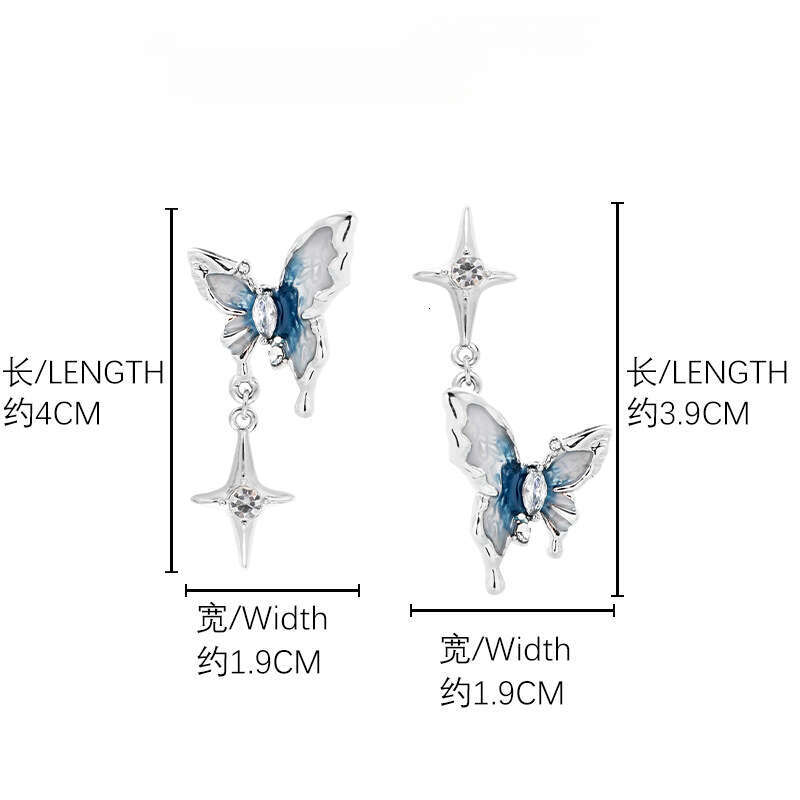 925 Silver Needle Blue and White Oil Drop Butterfly Icy Temperament High-end Zircon Exquisite Versatile Earrings for Women