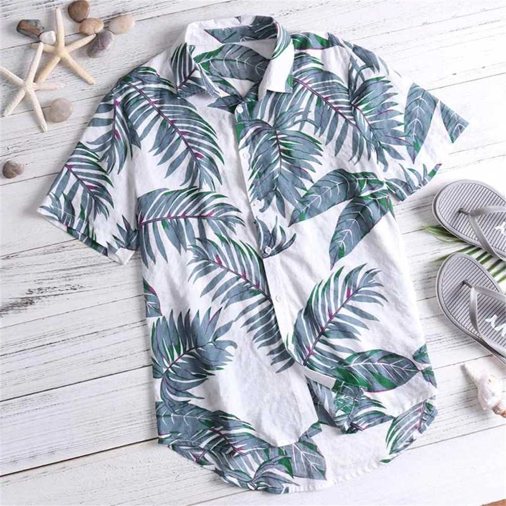 2025 New Hawaii Red Leaf Tropical Shirt Mens Top Summer Casual Short Sleeve Button Chemical Loose Vacation Beach X250410