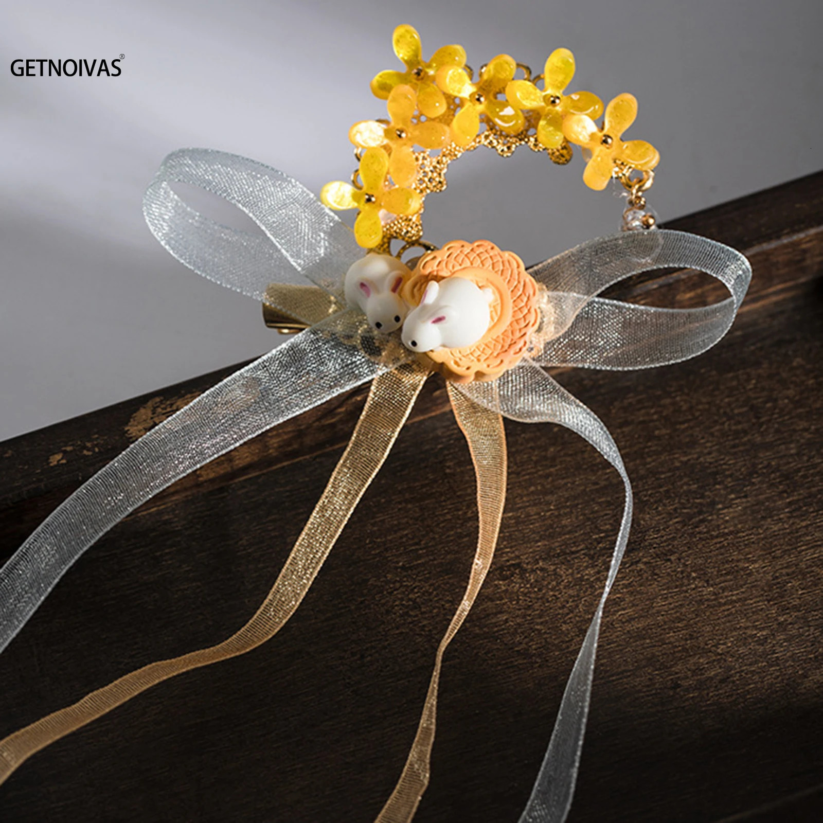 Vintage rabbit hair clip Chinese Hanfu hair accessories womens tassel bucket autumn holiday gift flower hair clip 250409