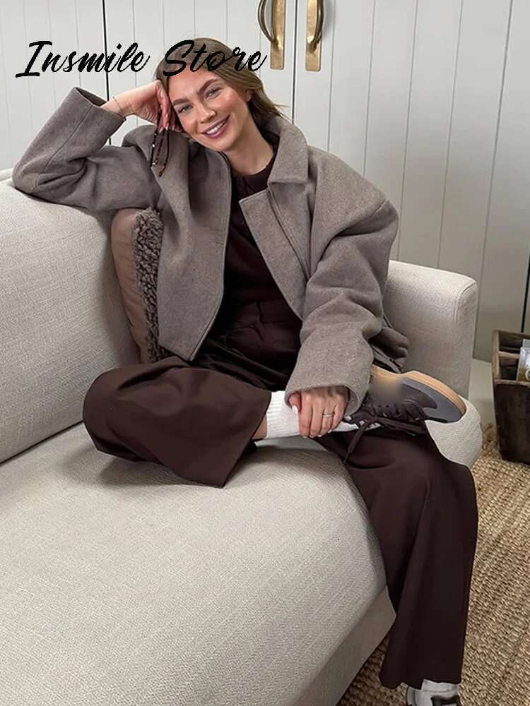 Vintage Khaki Women Short Coat Lapel Long Sleeve Zipped Pleated Loose Female Jacket 2025 Spring New Fashion Street Lady Jackets