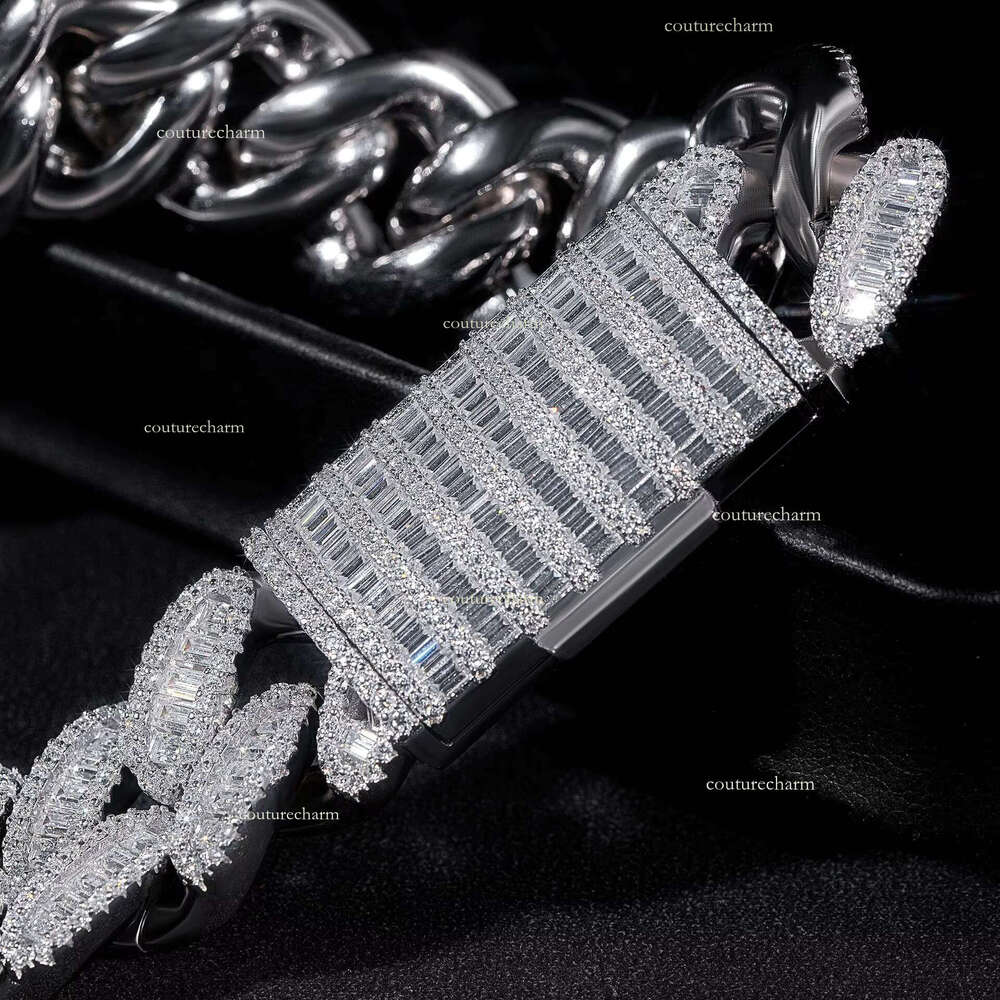 18mm 3 Rows Dia Heavy Sterg Sier Hip Hop Iced Out Moissanite Cuban k Chain Necklace with Certificate