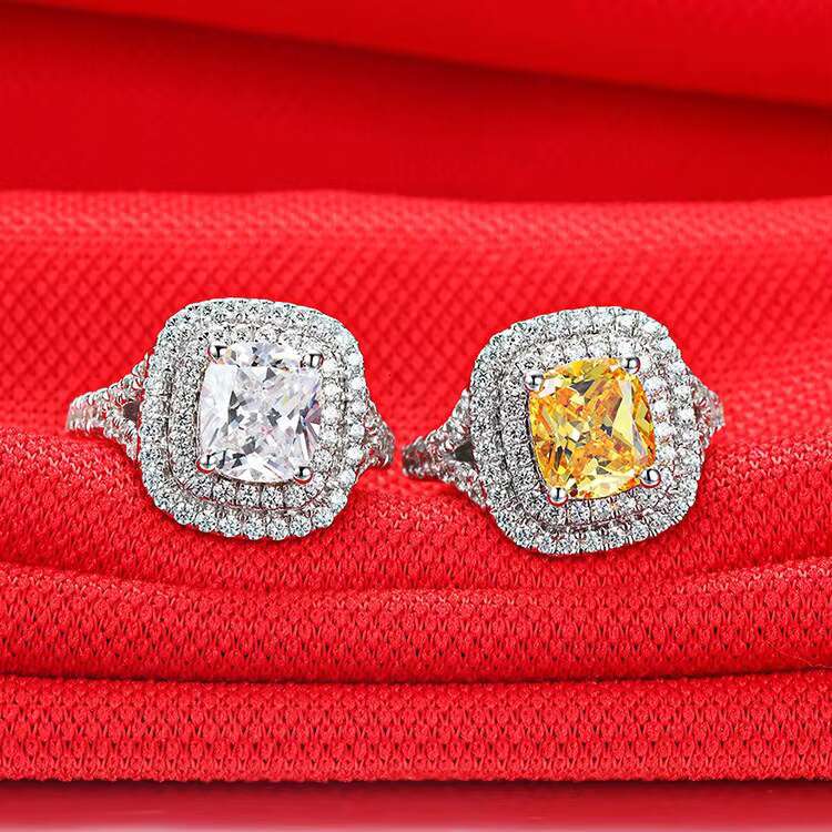 925 Silver Double-layer Micro-inlaidy Womens Colorful Ring18K Gold Mosanite Ring