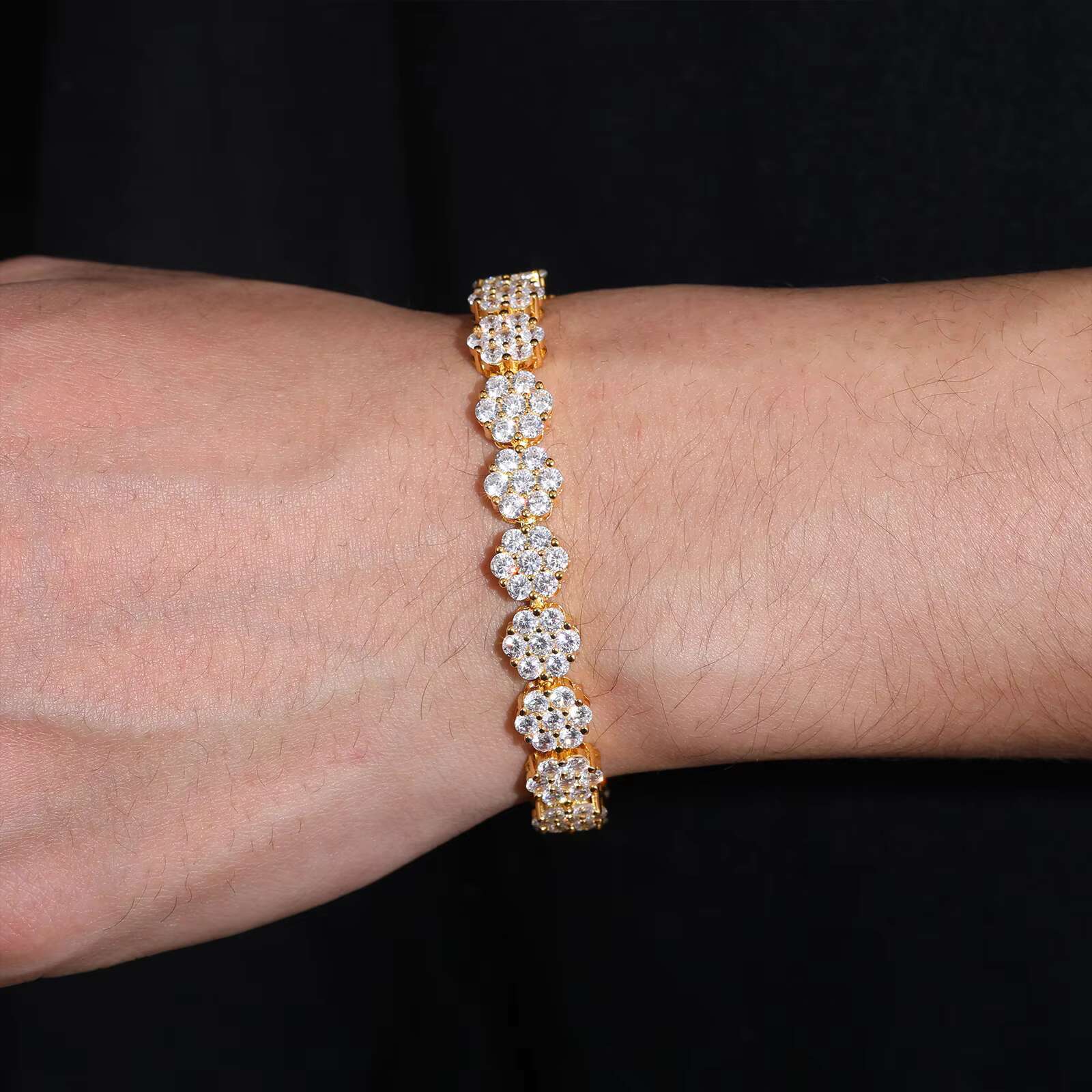 Hot Trending 9mm 925 Sterling Silver VVS Moissanite Diamond Iced Flower Tennis Bracelet Kids Gold Plated Hip Hop Style Men Women