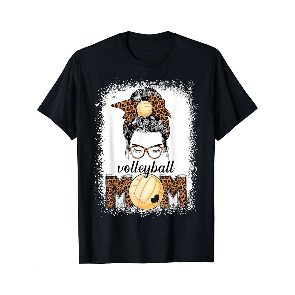 Designer T shirt Volleyball Mom Game Day Messy Bun Leopard Mothers Day - 220g T shits