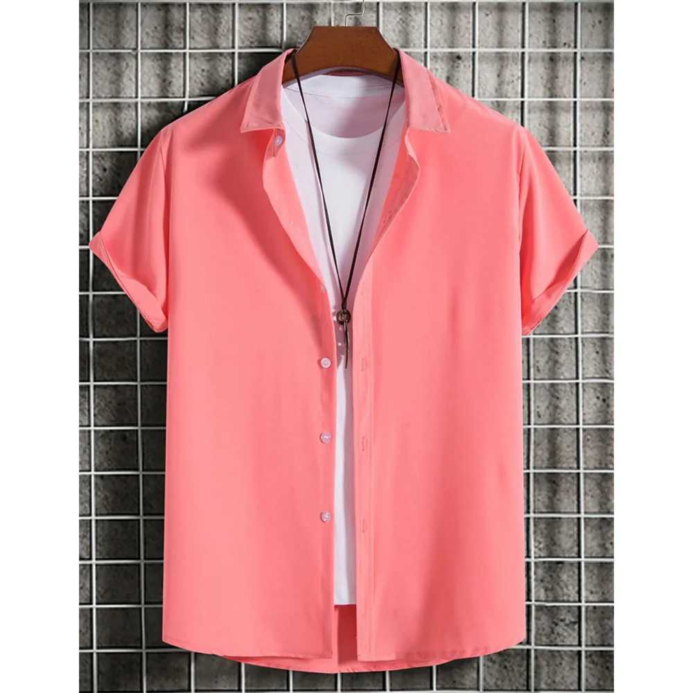 Mens 3D printed solid color Hawaiian shirt short sleeved mens casual shirt beach party clothing summer fashion top X250410