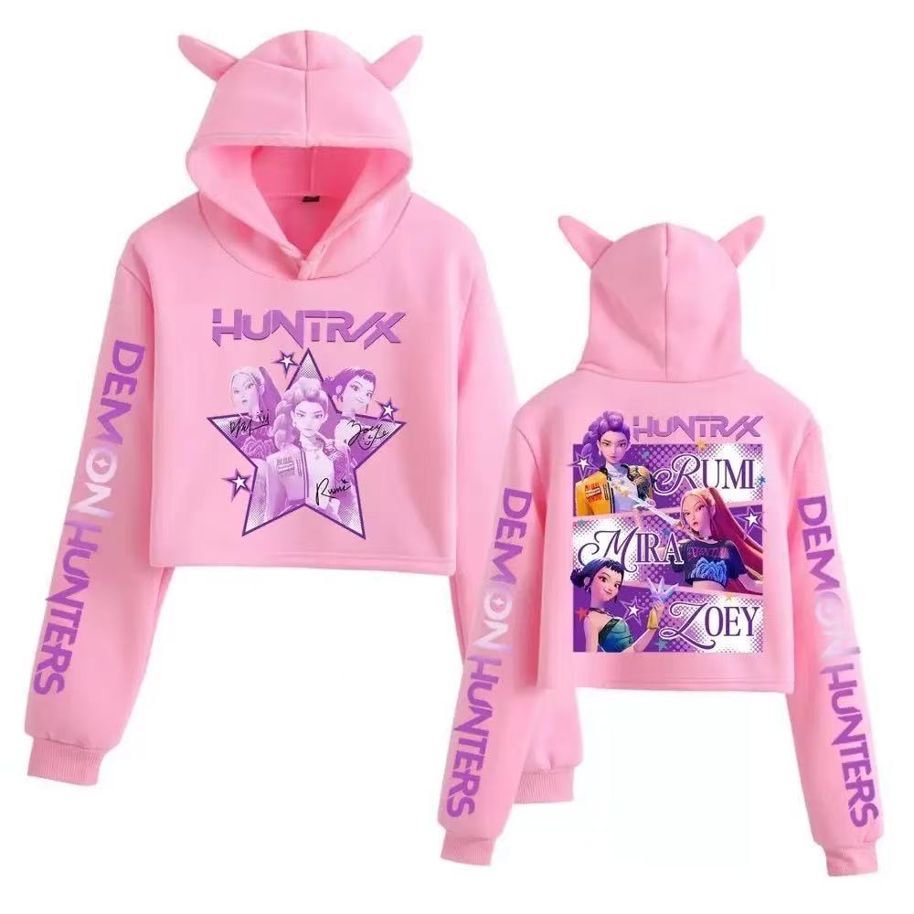 KPop Demon Hunters Huntrix Saja Boys Cat Ear Kid's Hoodies Kid Adult Parent child Crop Top Pullover Streetwear Hoodies with Anime Graphic for K-P