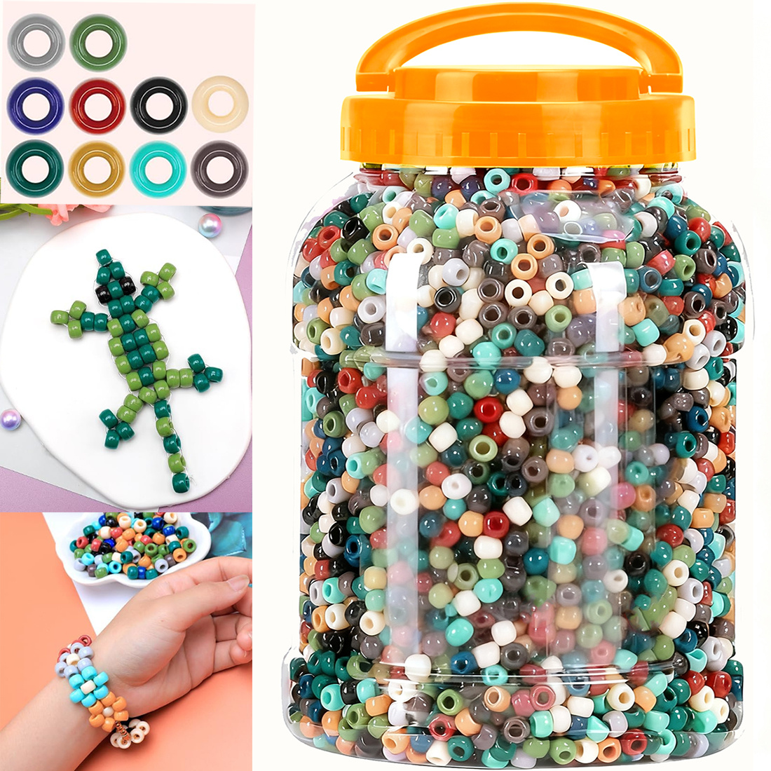 Multi-Color 9mm Pony Beads Kit 3900pcs - Bucket+Portable Storage, Great for Friendship Bracelets, Handmade Jewelry & Crafts