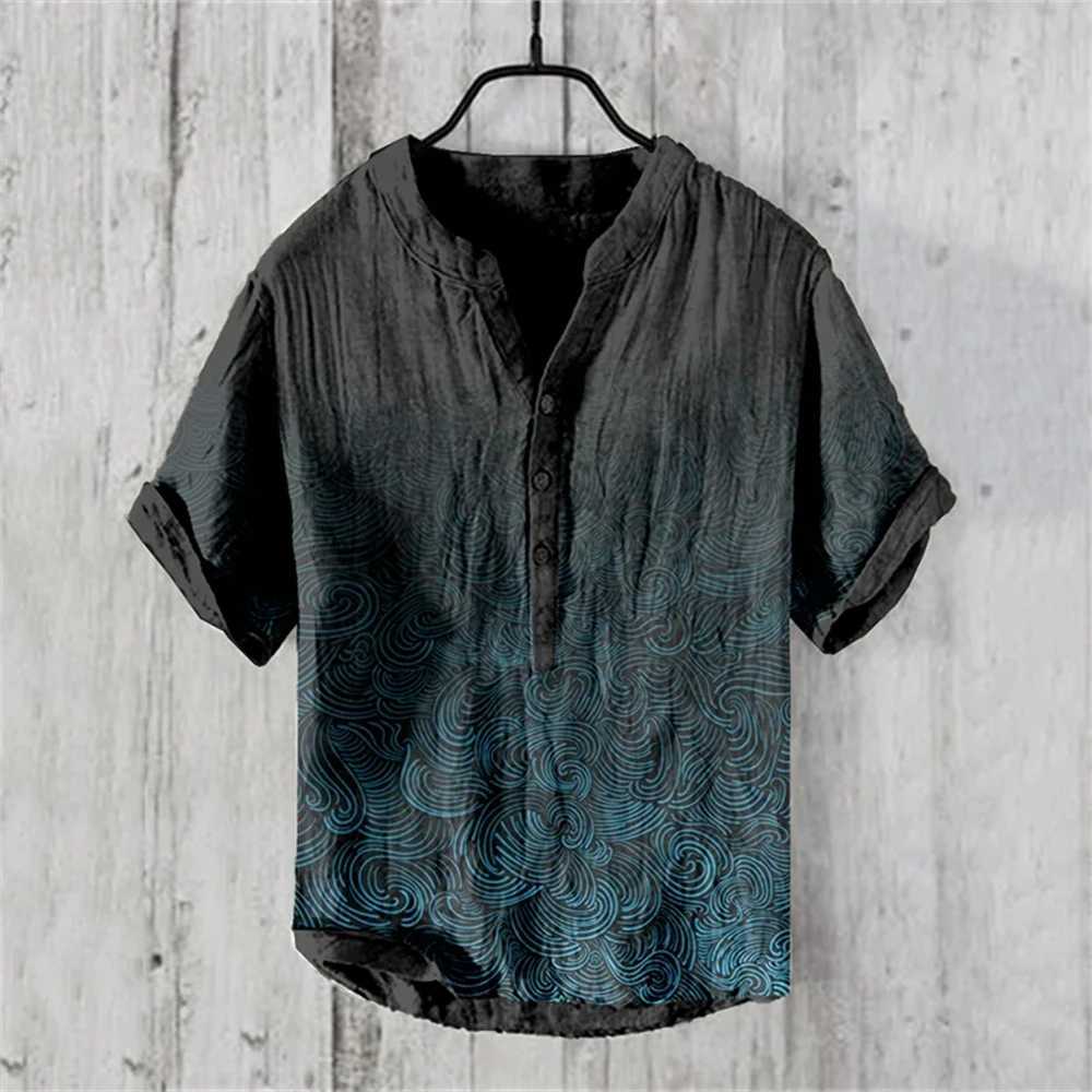 Mens short sleeved shirt imitating linen shirt hot selling casual Japanese retro Hawaiian vacation mens clothing X250410