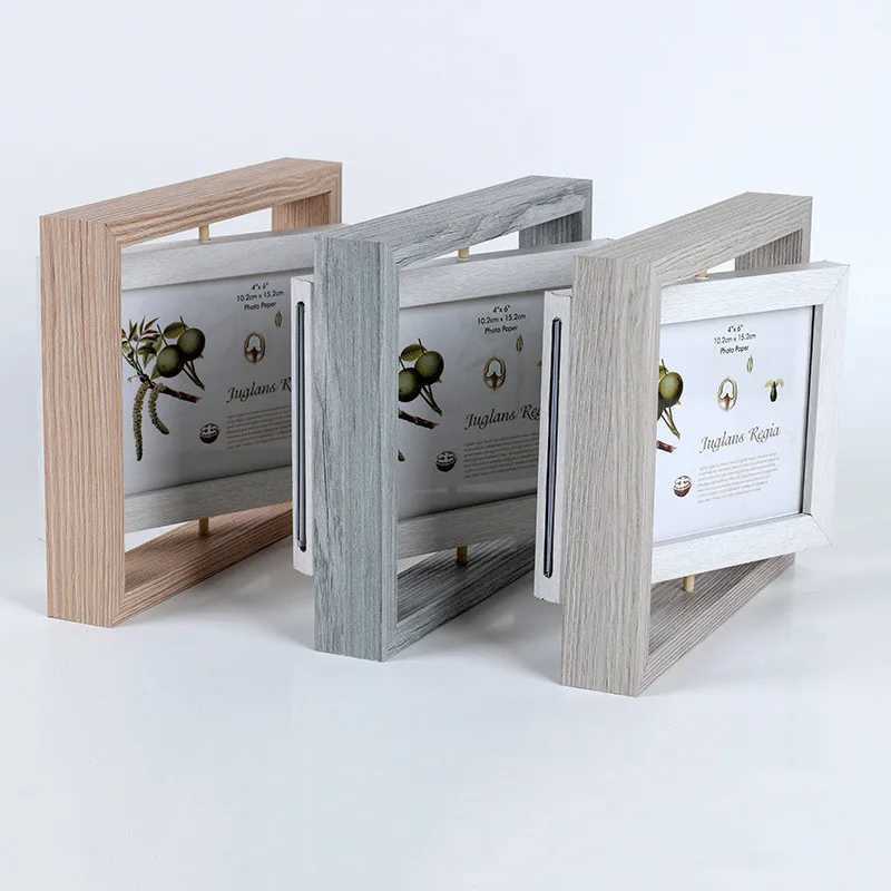 Creative wooden double-sided rotating desktop display photo frame L251110 H260306