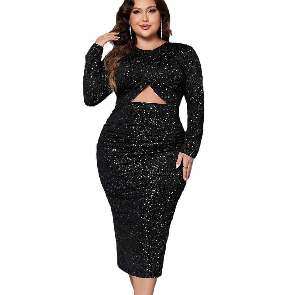 Crop Top Bodycon Cross-Border New Round Neck Long Sleeve Night club dress SEXY DRESSES FOR WOMEN Women