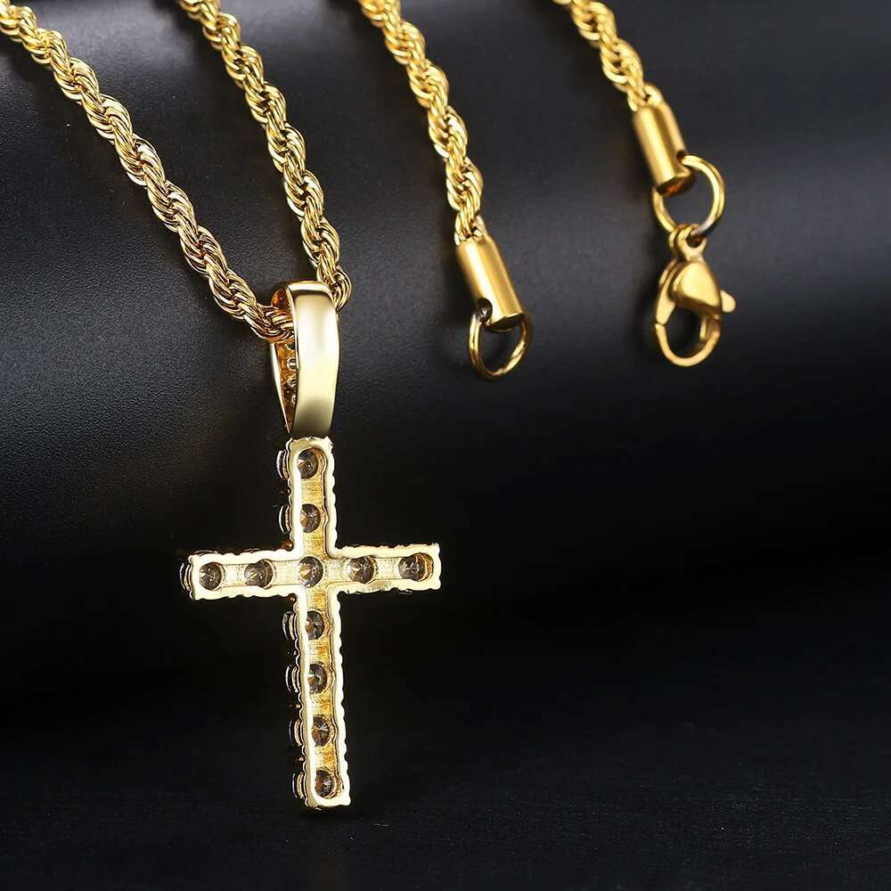 4/5mm Iced Out CZ Cross Pendant Necklaces for Women Men Punk Hiphop Rope Stainless Steel Chain on Neck Rapper Jewelry OHP003