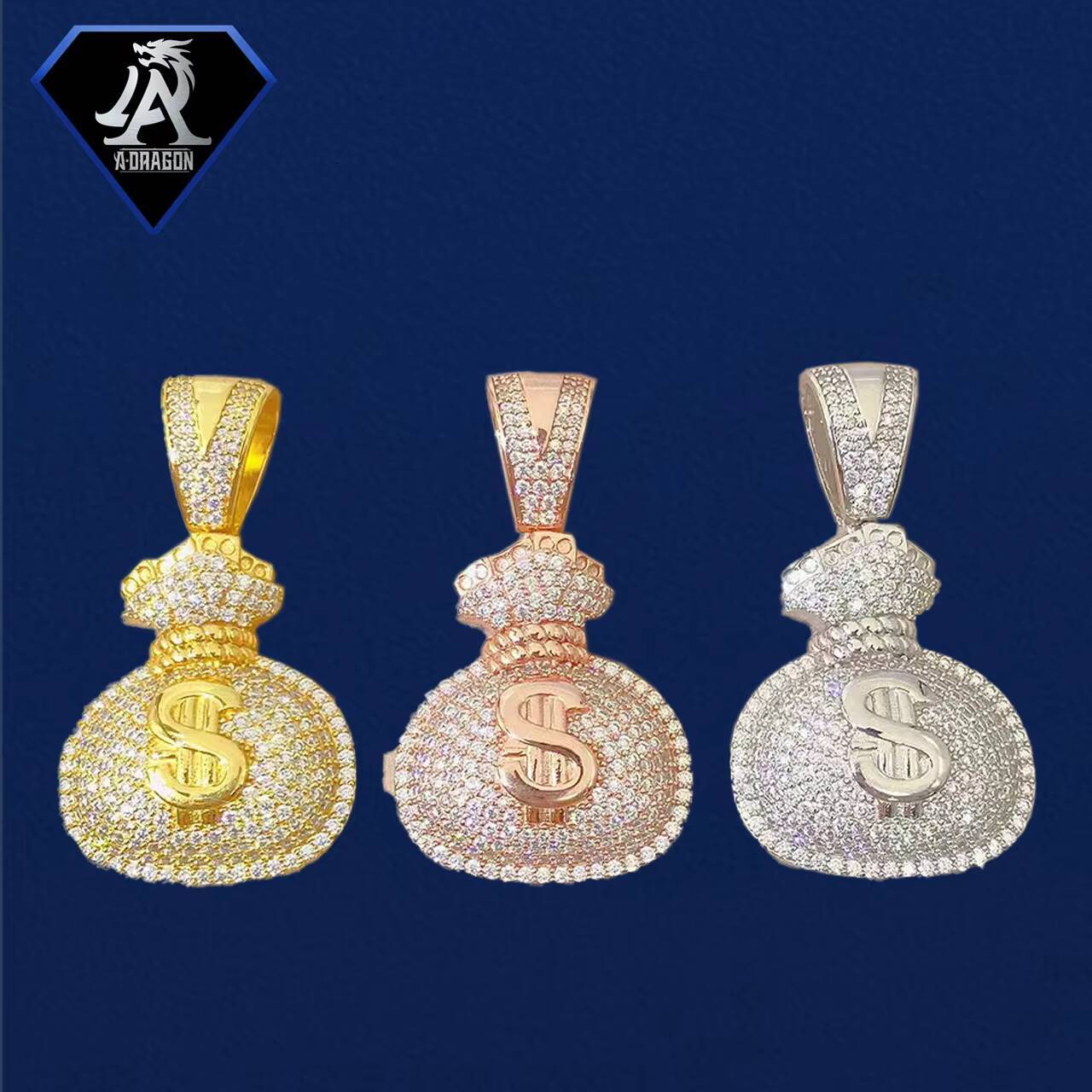 2024 New Arrival S925 Silver Money Bag Pendant Unisex Hip Hop Style Rectangular Moissanite Necklace