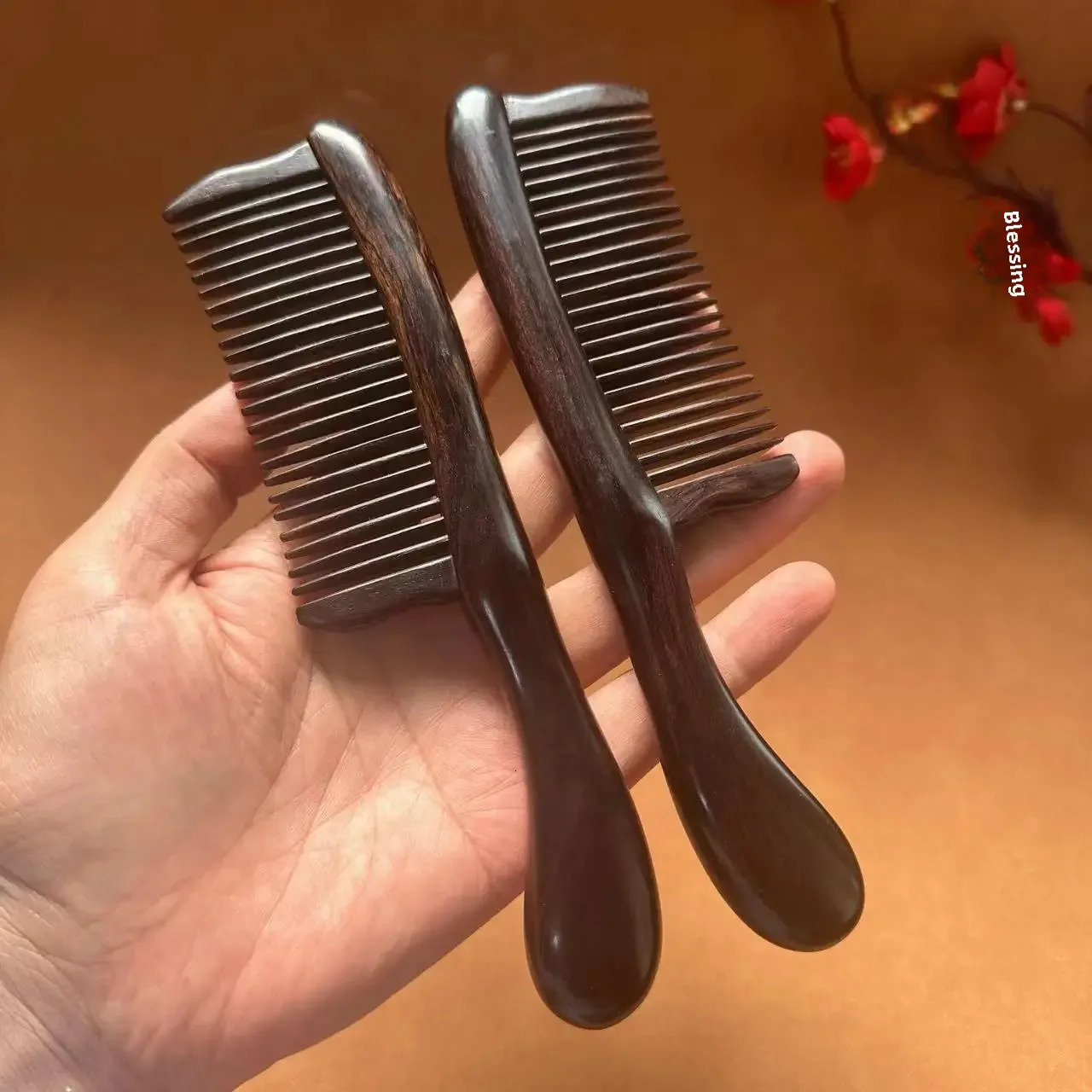 Premium Black Ebony Comb Purple Light Massage Comb Professional Hair Salon Toothed Insert Combs Gift Box Home Use Brushes 251107