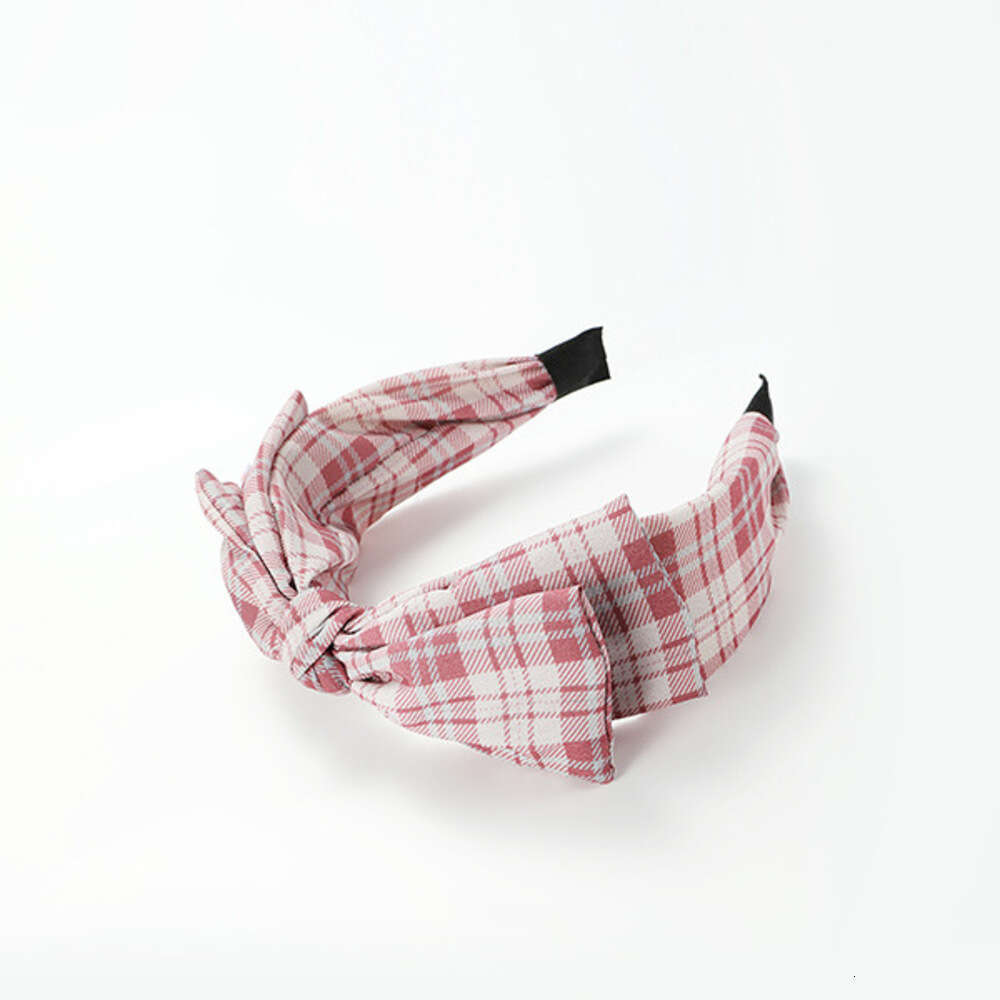 ins Korean Version Gentle Pink Plaid Bow Hairband for Women Fashion Simple Versatile Elegant Face Washing Headband Hair Accessory