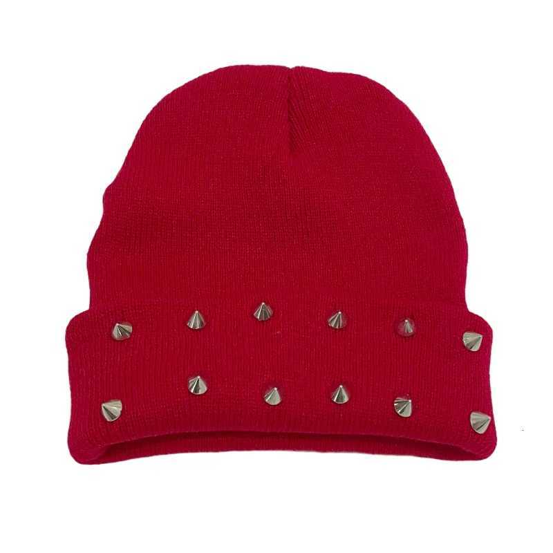 Punk Rivet Beanie Unisex Winter Skull Cap Stretchable Soft Warm Plain Knit Hat for Street StyleXJ251110