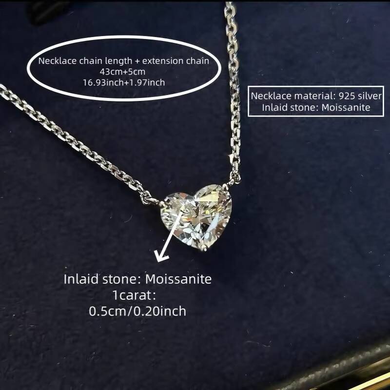 Gold Plated Moissanite Solitaire Pendant Unisex Necklace Vintage Fine Jewelry with Heart Cut Unisex Gift