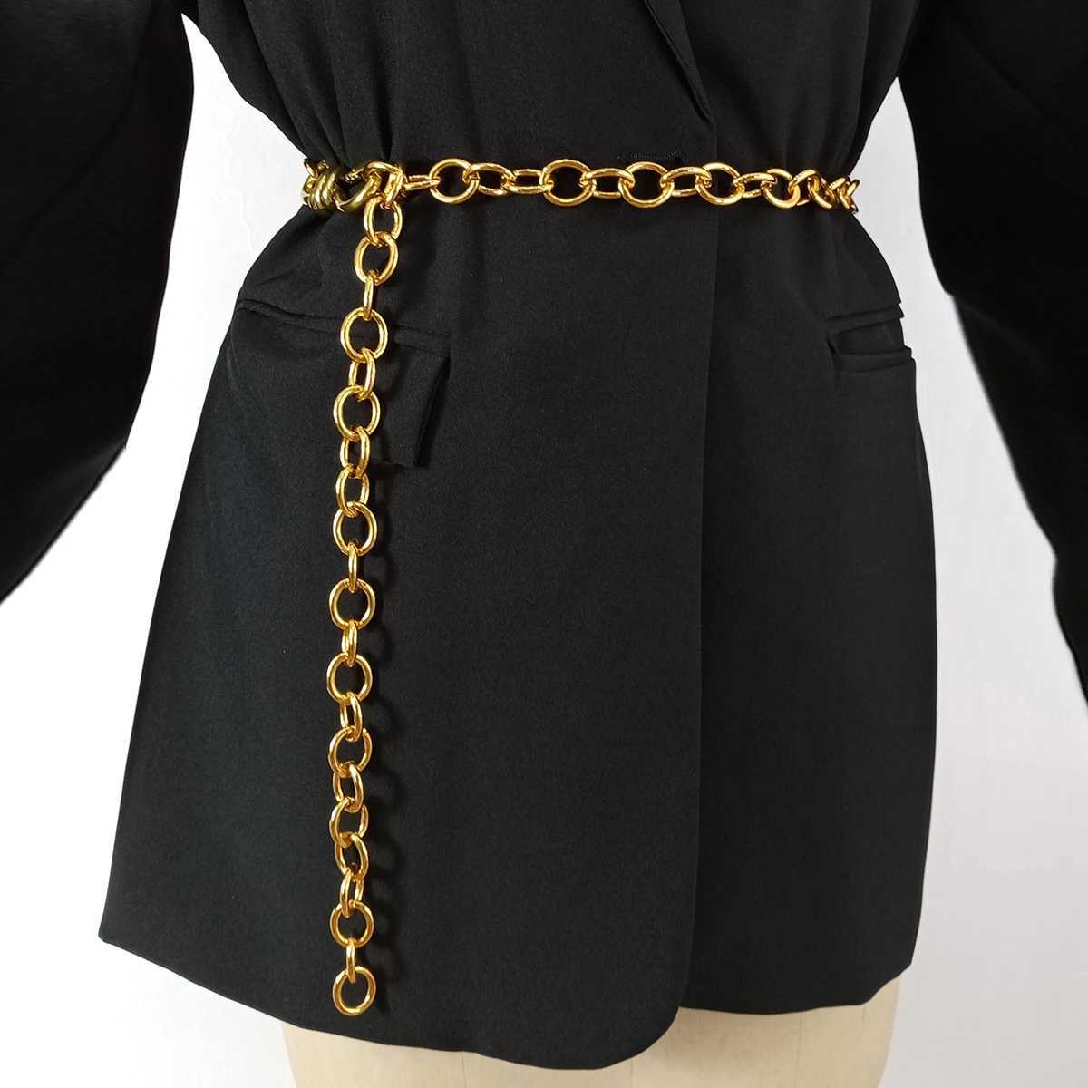 Fashionable gold chain strap suitable for high-quality luxury womens waist punk metal tight corset strap girls dresses adjustable Riem X250410