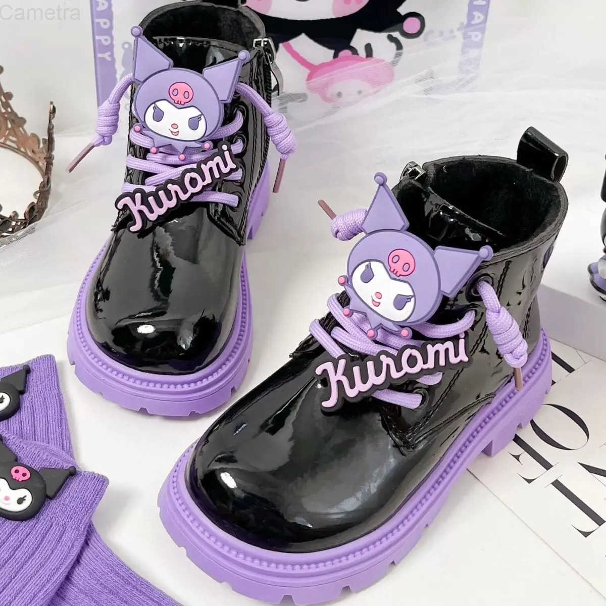 Sanrio Kids Princess Shoes Cute Kuromi Soft Sole Girls Leather Boots Comfort Non-Slip Autumn Winter Children Short Cotton Boots H251110