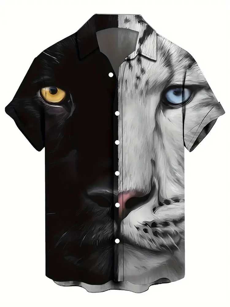 Summer Street Fashion Mens Short sleeved Shirt 3D Tiger Print Short sleeved Shirt Daily Loose and Comfortable Casual Mens Shirt X250410