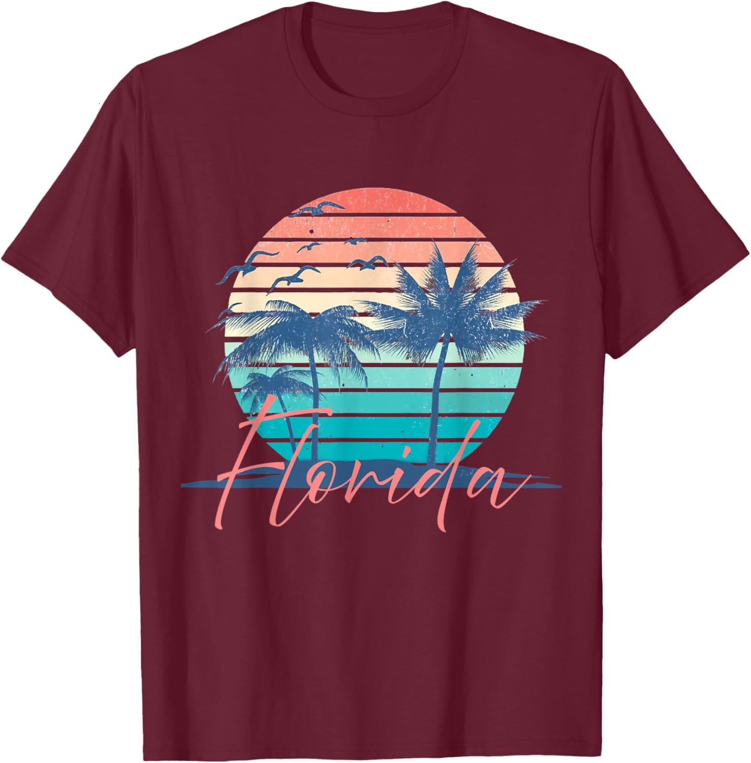 T shirt for Mens Florida Vintage Summer Vibes Beach Sunset Retro Palm Tree Graphic Tee Casual Tops Clothes Short sleeve cool