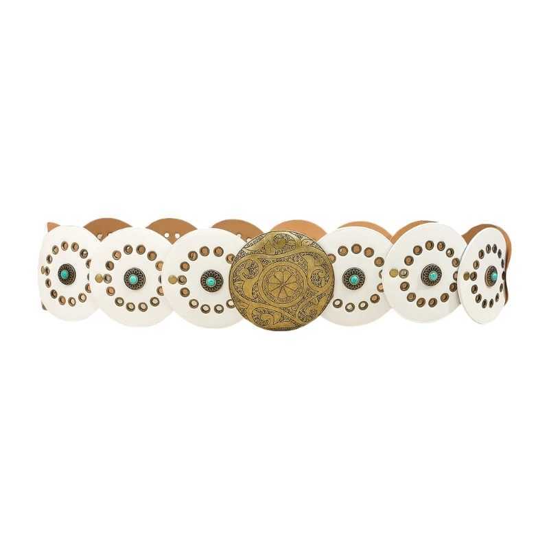 Carved Buckle Round Disc Belt Used for Wenpunk Belt 2000s Bohen PU Womens Belt Cool Western Belt X250410