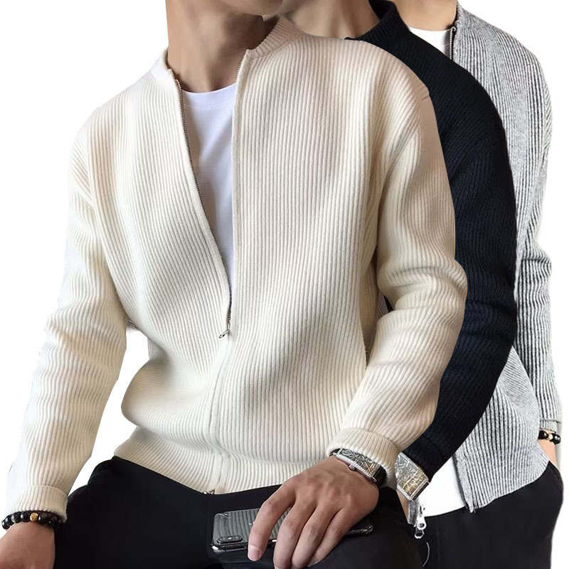 Men's turtleneck zipper knitted cardigan autumn and winter loose texture sweater jacket casual trend all-match solid color outer clothes