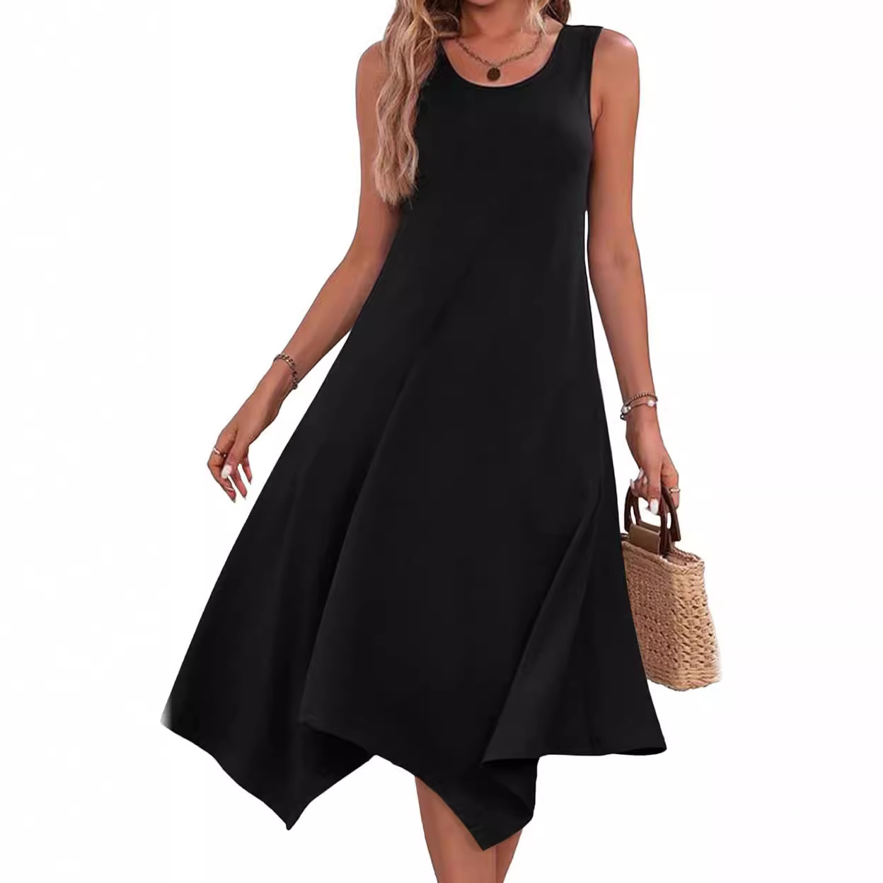 L47Mid-Length Casual Swing Dress for Women - Trendy Print Design from Europe & America
