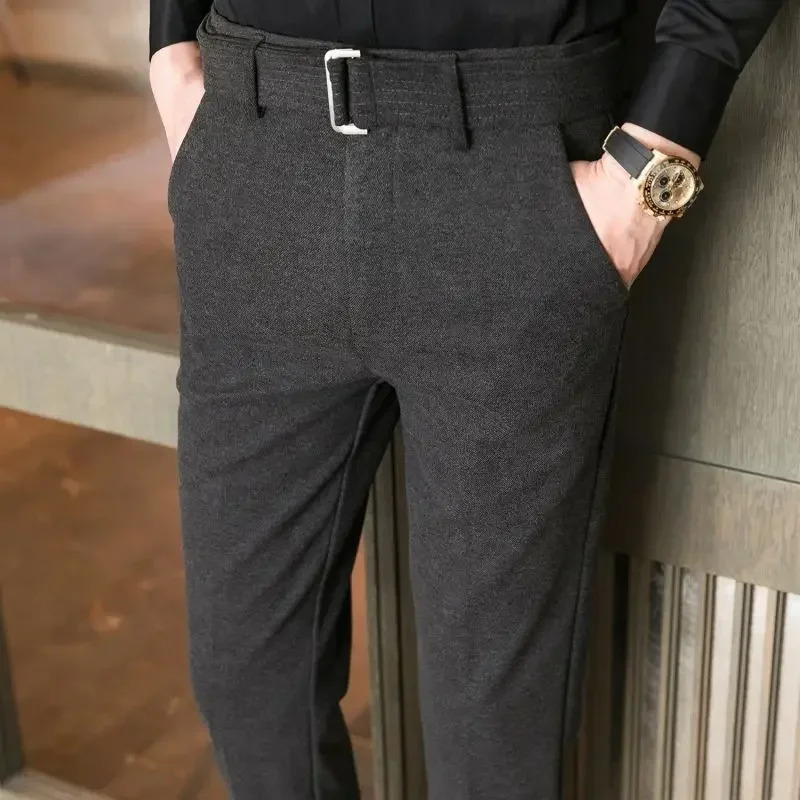 Business Man Suits Pants Social Tailoring Elastic Stretch Trousers for Men Slim Fit Tressed Straight Up Dress Chinese Homme Fine 251110