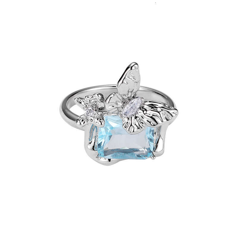 DHcollections Original Butterfly Blue Zircon for Women, Light Luxury, High-End Feel, Unique Niche Design, Open Index Finger Ring
