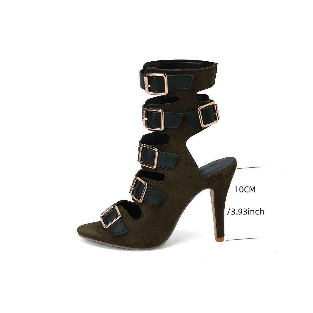 Chic Summer Stiletto Sandals For Women - Fashionable Peep Toe With Buckle Straps, Breathable Hollow-Out Design, Versatile High Heel Roman Style, 2024,