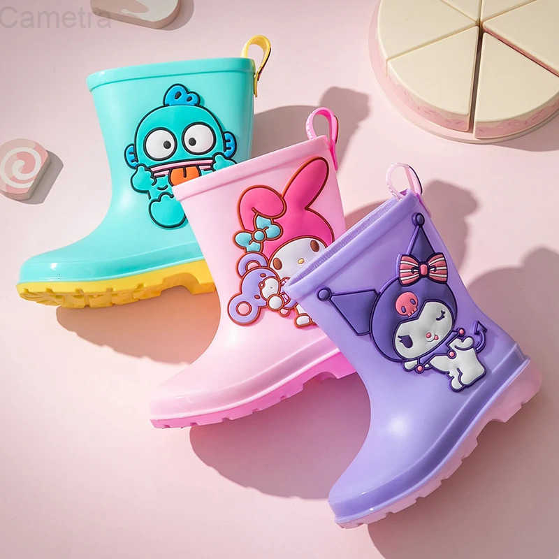 Sanrio Kulomi Melody Childrens Rain Boots Cartoon Non-slip Waterproof Shoes For Boys And Girls Summer Galoshes Mid-calf H251110