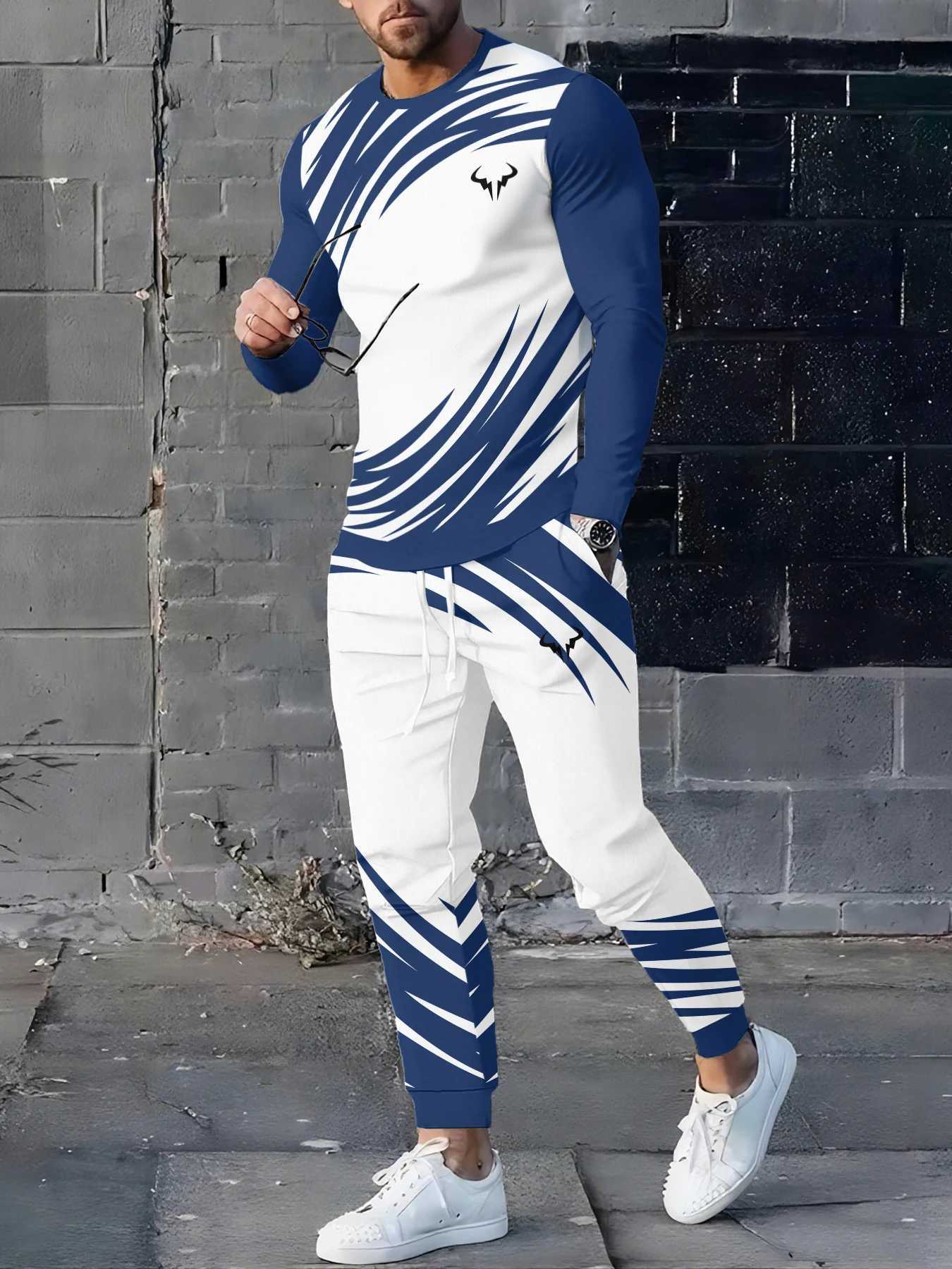 The new mens round-neck sweatshirt set for Spring and Autumn 2025 features street fashion and comfort with 3D pattern printing W251110