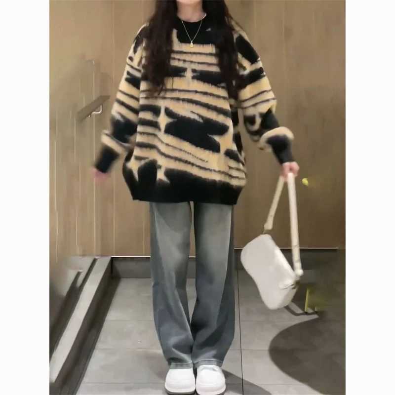 Fashion American Lazy Retro Style Star Pullovers Collision Color Womens Autumn and Winter Trend Versatile Student Knitting Sweaters Y251110