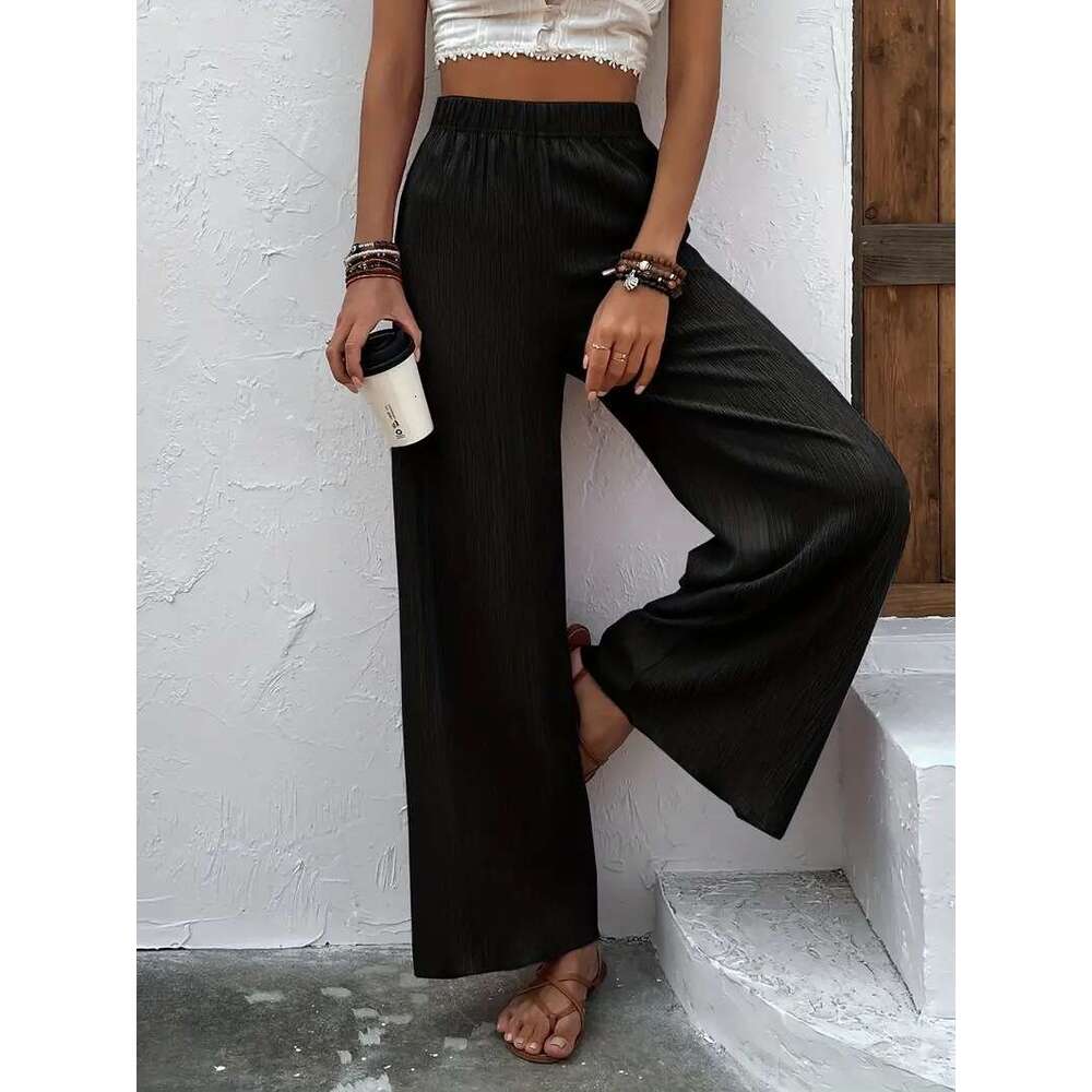 2025 New Foreign Trade Fashion European and American Cross-Border 1688 Women's Casual Loose Slimming Wrinkled Wide-Leg Long Pants