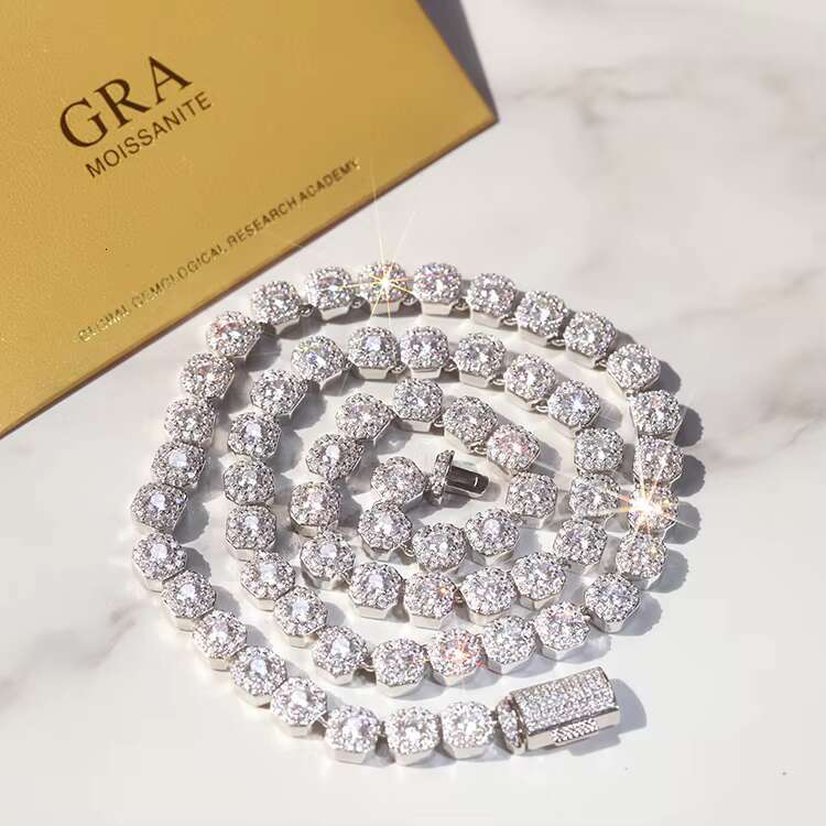 Hot-sale 8mm Cluster Tennis VVS Moissanite Cuban Diamond Chain S925 Silver Gold Fine Jewelry Necklace Bracelet Hiphop Men Women