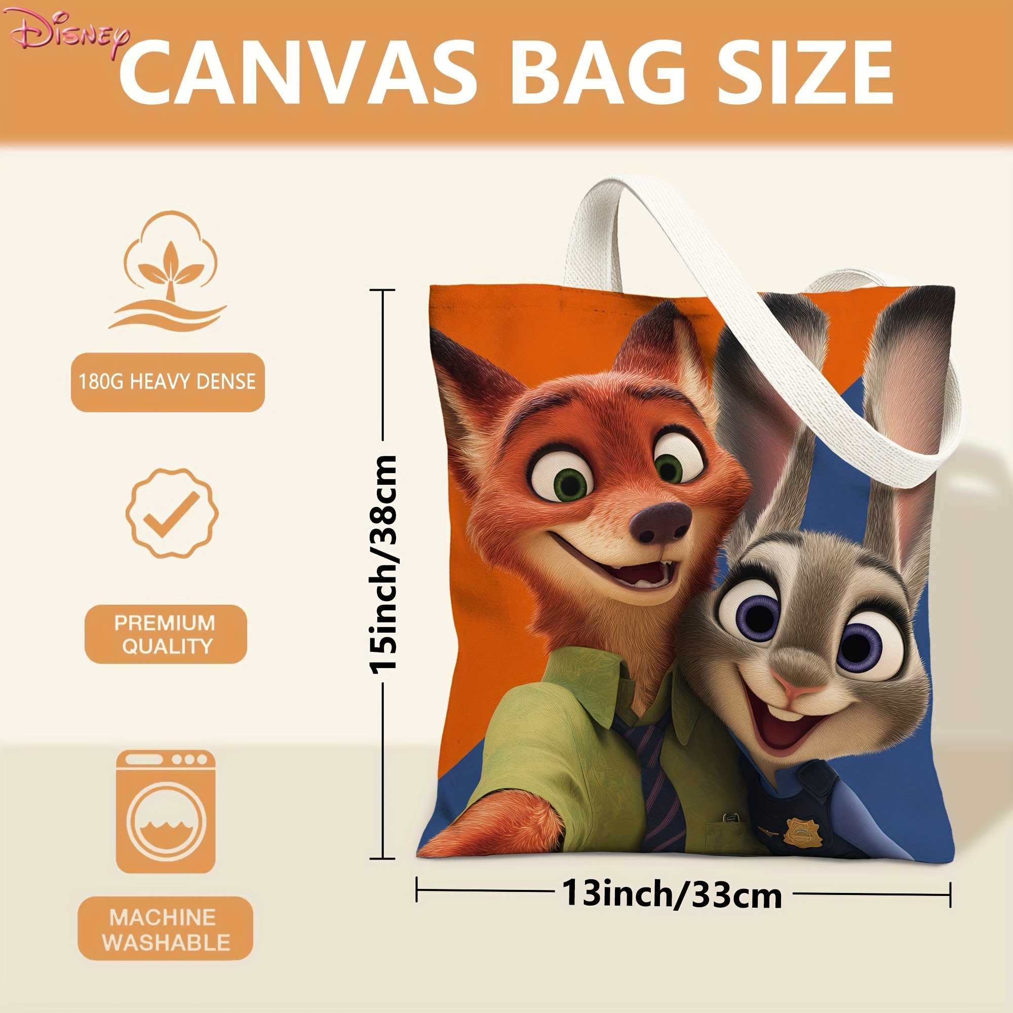 Disney 1 Piece Zootopia Handbag Judy Hopps & Nick Wilde Print, Red Blue, Foldable Durable, Daily Use, Travel, Work, College - Suitable for Women and M